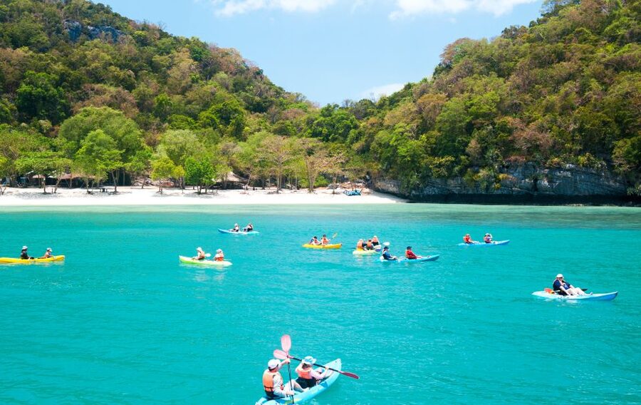 Ang Thong: Marine Park Full-Day Kayaking & Snorkeling Tour - Stop 1: Koh Tai Plao kayaking through overhangs, tunnels, and a hidden lagoon