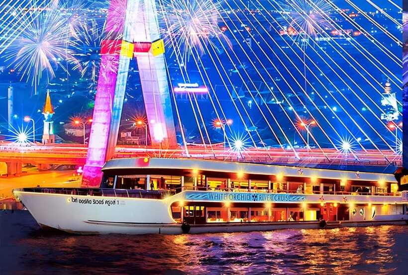 Bangkok: White Orchid Chao Phraya Dinner Cruise free Beer - Shows Schedule: Thai Dance, Cabaret, Live Music, and Disco