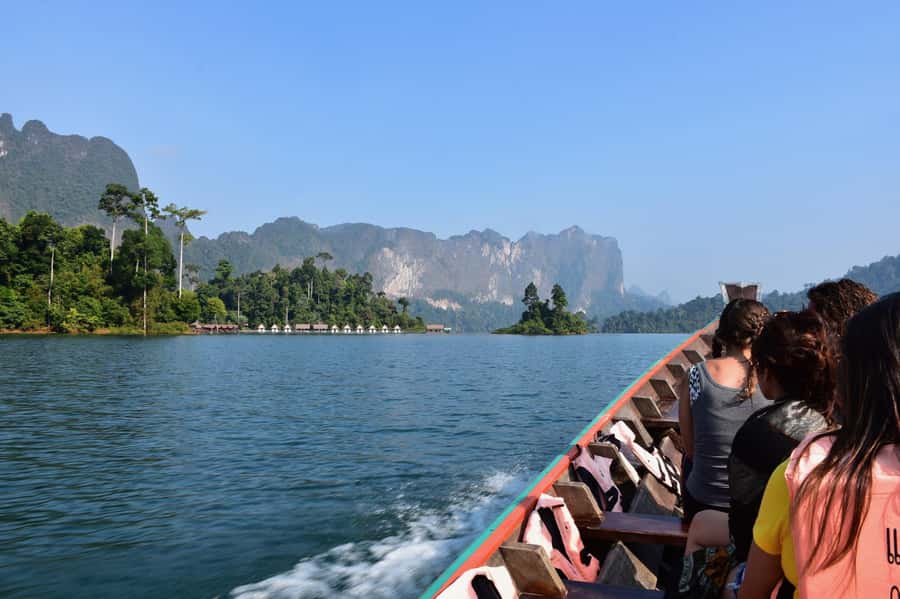 From Krabi: Cheow Lan Lake Cruise and Khao Sok Jungle Hike - Longtail boat on Cheow Lan Lake: the “fairy-tale” cliffs are real