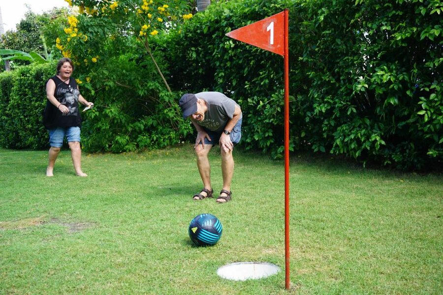 Koh Samui: Football Golf & Botanical Gardens - Arriving at the course: scorecard, footballs, and calm garden pacing
