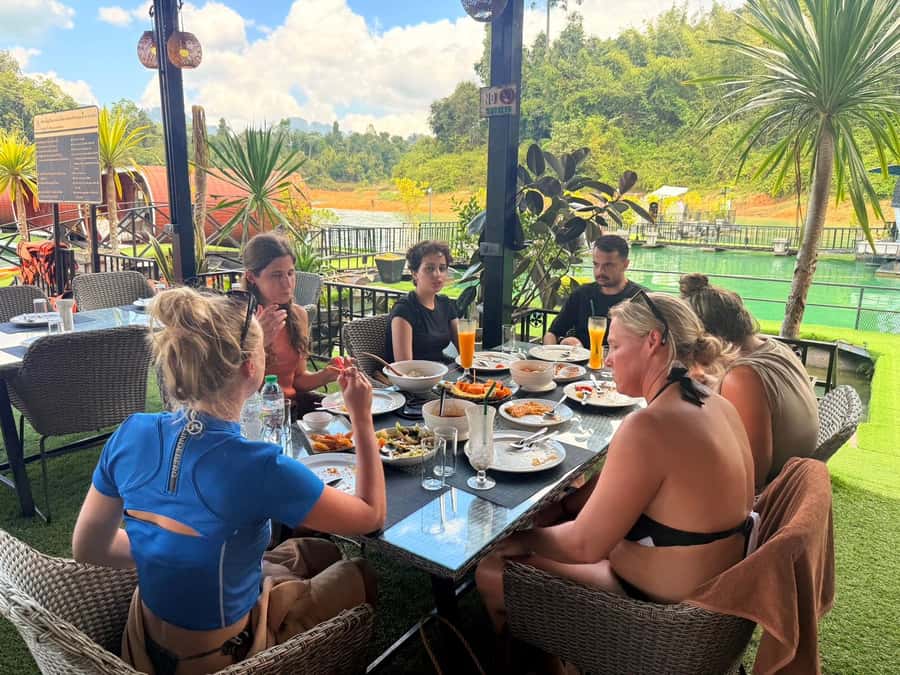 Krabi: Cheow Lan Lake, Diamond Cave, Hiking, All Included - PhuTawan Rafthouse lunch: the floating break that anchors the day