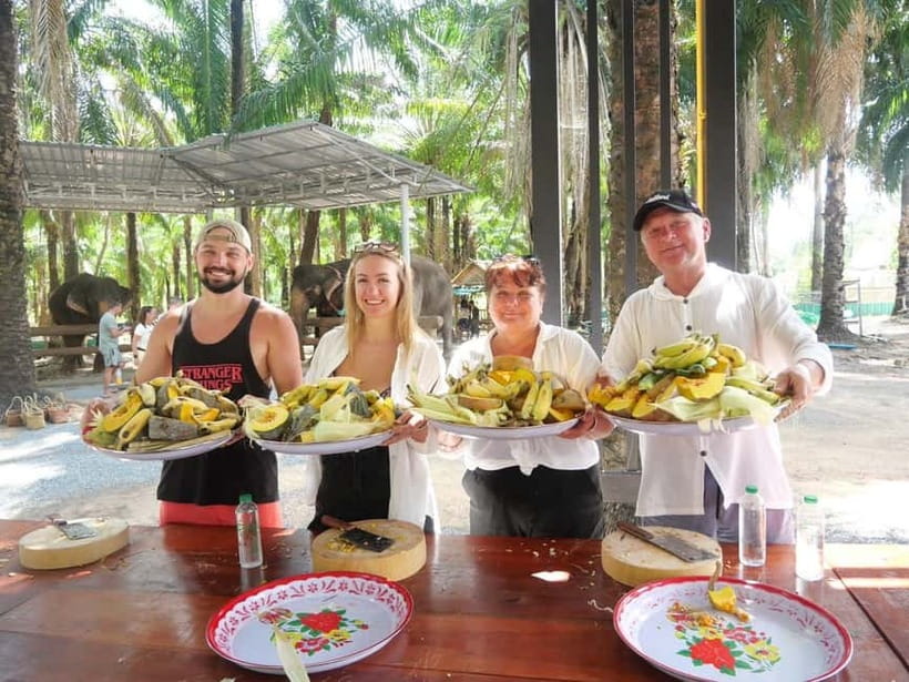 Krabi: Elephant Feeding Program with Food Preparation - Preparing the fresh meal, then arranging mini “cakes”