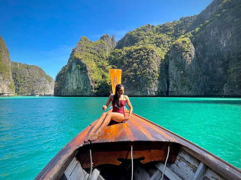 Phi Phi: 7 Island Longtail Boat Snorkeling Tour with Sunset - Monkey Beach and Viking Cave: wildlife views and a story break