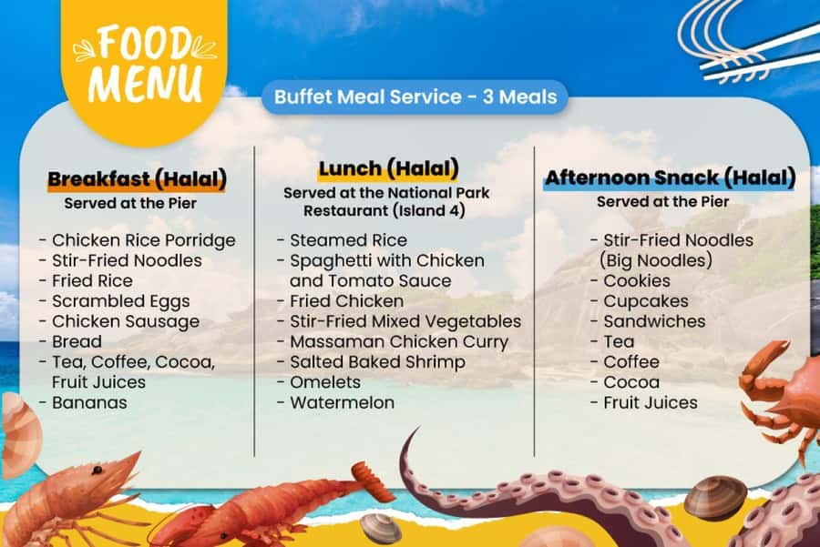 Phuket: Similan day full day trip by speedboat - Meals on the sea day: breakfast, buffet lunch, snacks, and light dinner